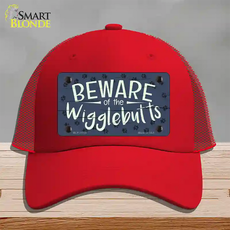 Beware of the Wigglebutts Novelty License Plate Hat Mesh / Red