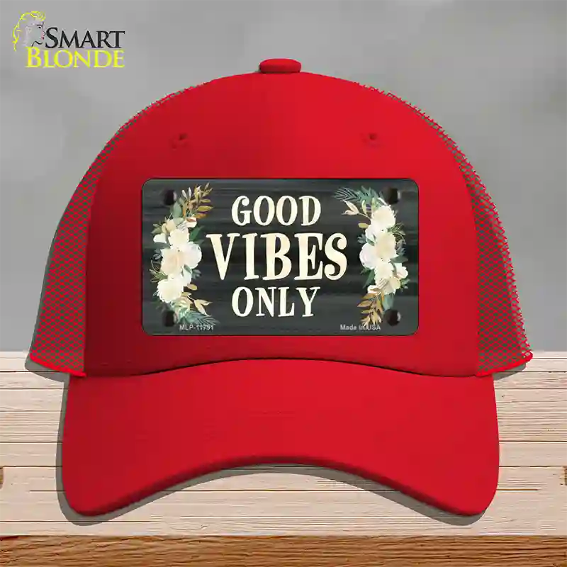 Good Vibes Only Novelty License Plate Hat Mesh / Red