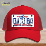 Ocean Isle Beach North Carolina Novelty License Plate Hat Mesh / Red