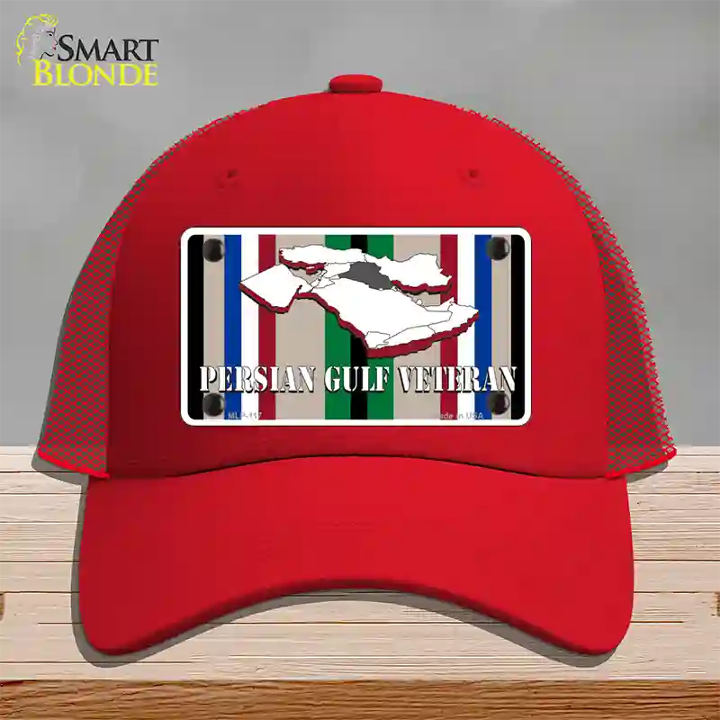 Persian Gulf Veteran Novelty License Plate Hat Mesh / Red