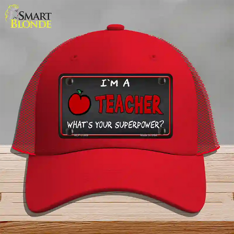 I Am A Teacher Novelty License Plate Hat Mesh / Red