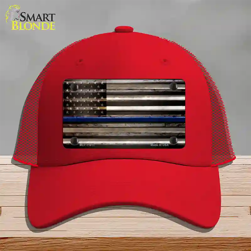 Thin Blue Line American Flag Novelty License Plate Hat Mesh / Red