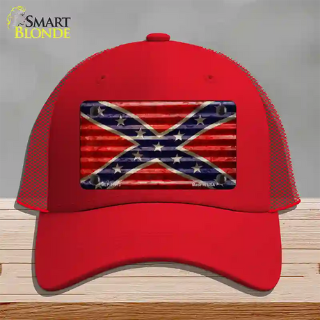 Confederate Flag Corrugated Novelty License Plate Hat Mesh / Red