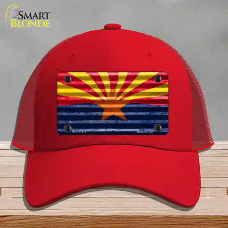 Arizona Flag Novelty License Plate Hat Mesh / Red