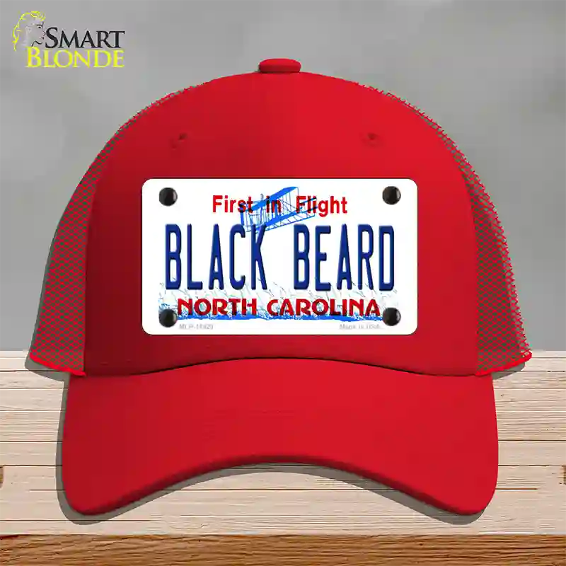 Black Beard North Carolina Novelty License Plate Hat Mesh / Red