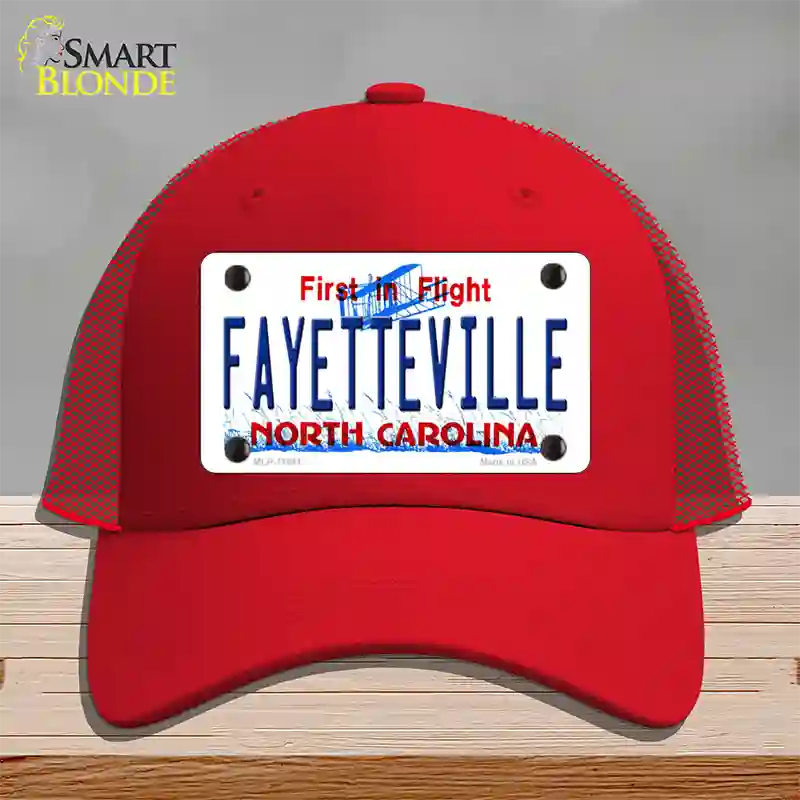 Fayetteville North Carolina Novelty License Plate Hat Mesh / Red