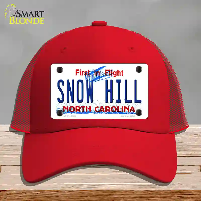 Snow Hill North Carolina Novelty License Plate Hat Mesh / Red