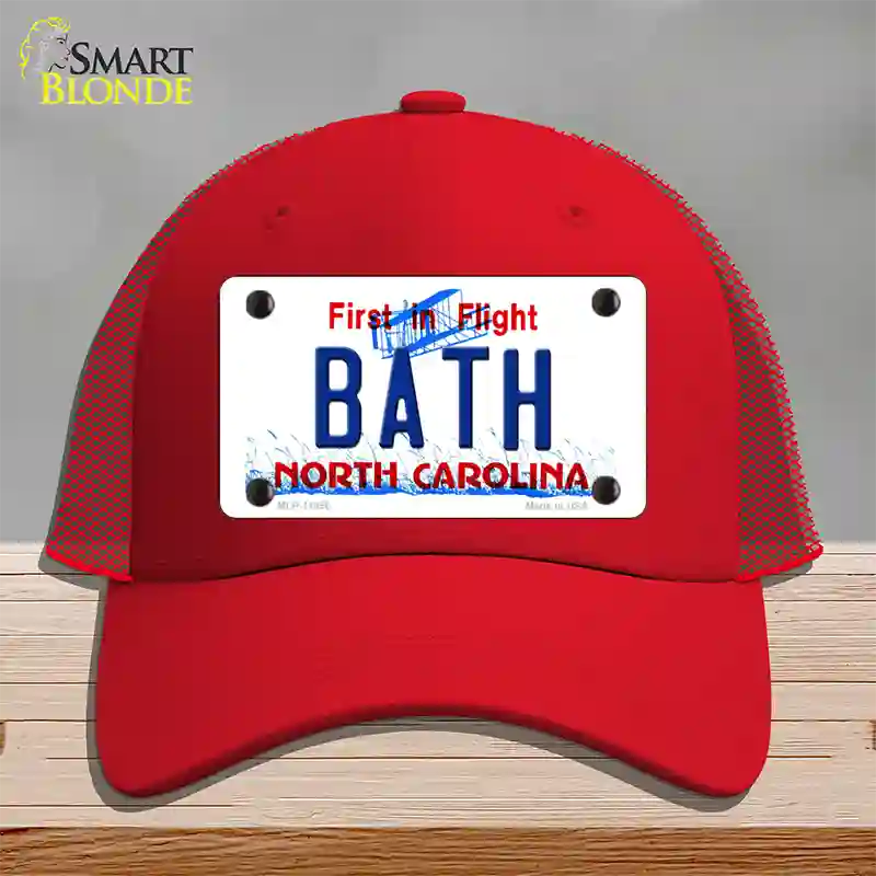 Bath North Carolina Novelty License Plate Hat Mesh / Red