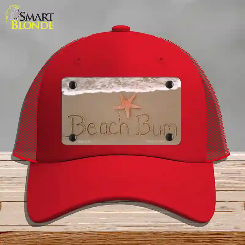 Beach Bum Novelty License Plate Hat Mesh / Red