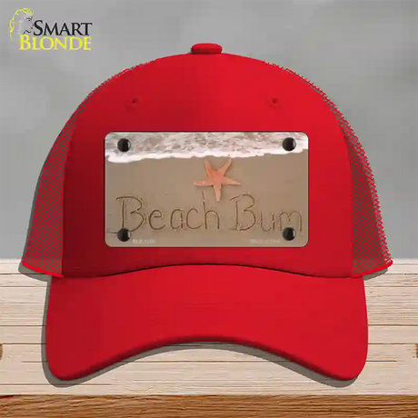 Beach Bum Novelty License Plate Hat Mesh / Red