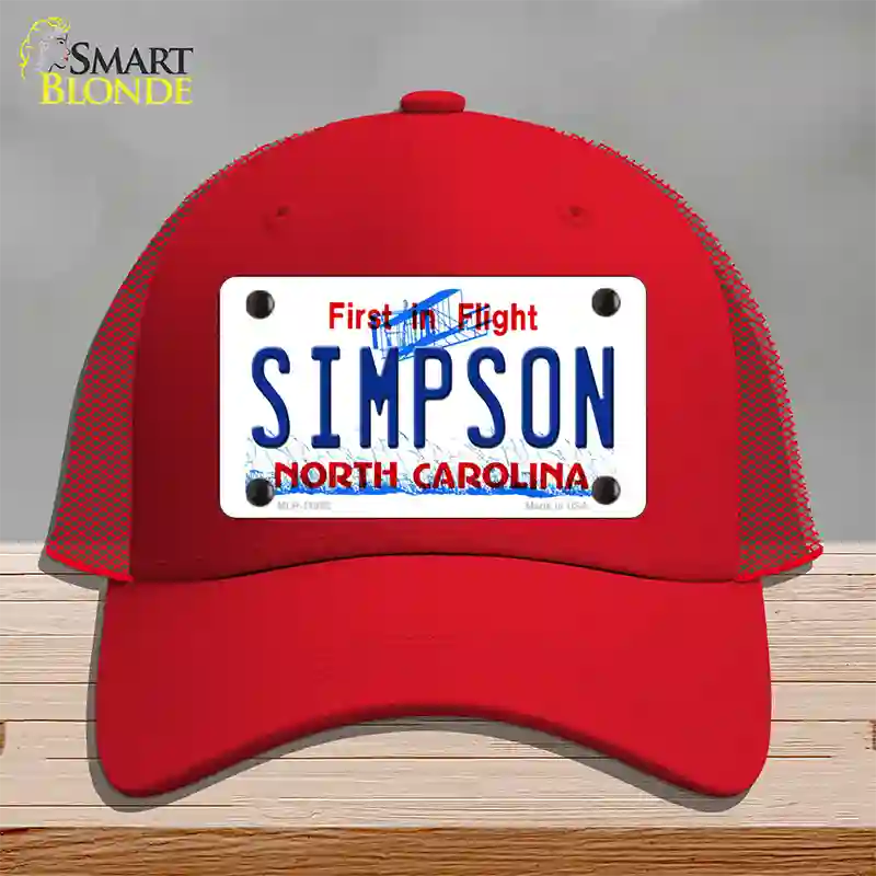 Simpson North Carolina Novelty License Plate Hat Mesh / Red