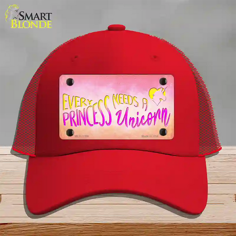 Princess and Unicorn Novelty License Plate Hat Mesh / Red