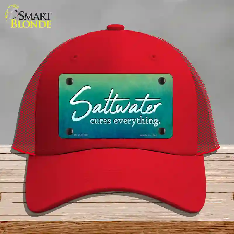 Saltwater Cures Everything Novelty License Plate Hat Mesh / Red