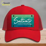 Saltwater Cures Everything Novelty License Plate Hat Mesh / Red