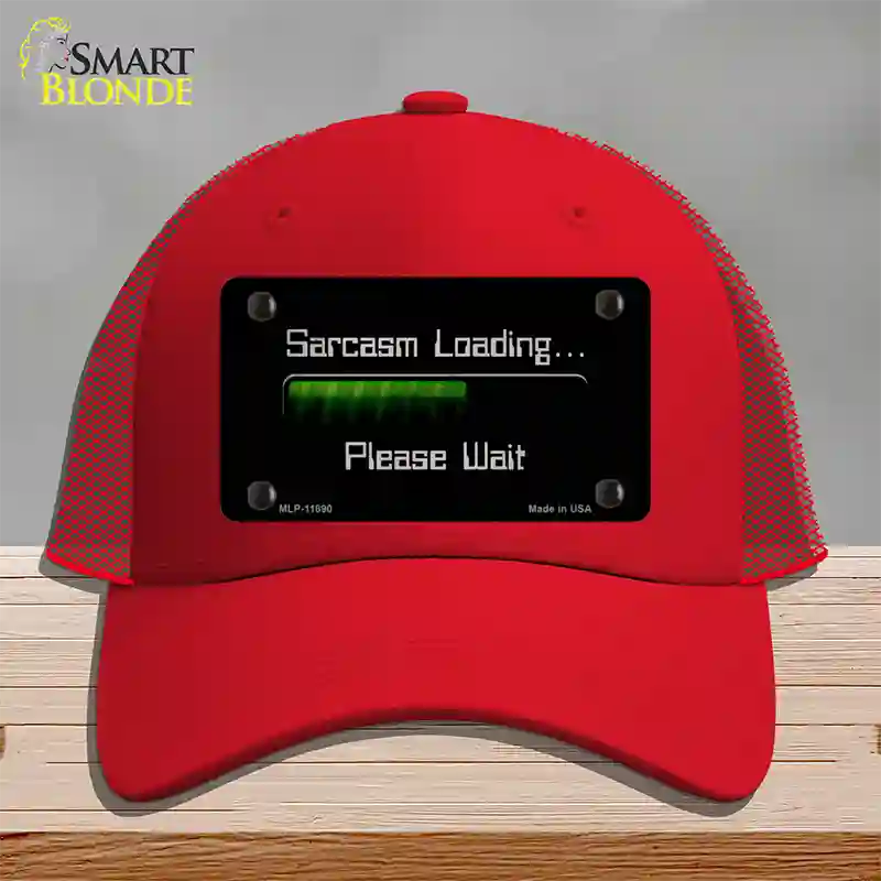 Sarcasm Loading Novelty License Plate Hat Mesh / Red