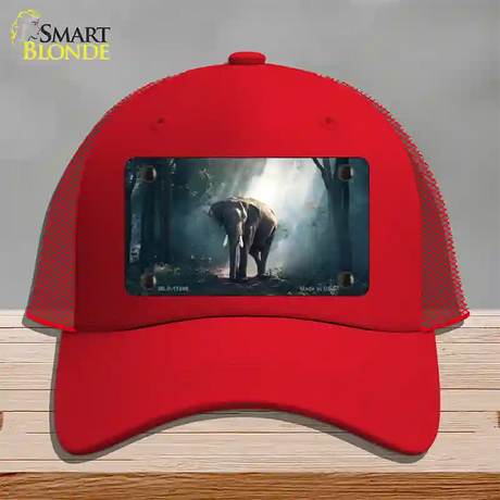 Elephant in the Woods Novelty License Plate Hat Mesh / Red