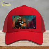 Monkey with Guitar Novelty License Plate Hat Mesh / Red