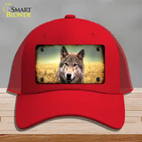 Wolf Novelty License Plate Hat Mesh / Red