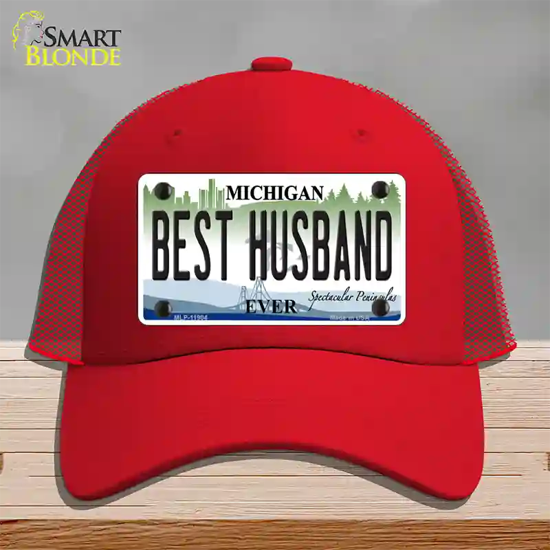 Michigan Best Husband Novelty License Plate Hat Mesh / Red