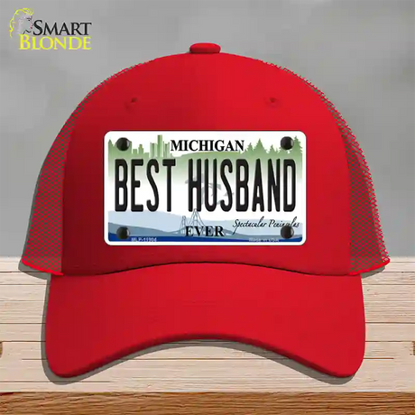 Michigan Best Husband Novelty License Plate Hat Mesh / Red