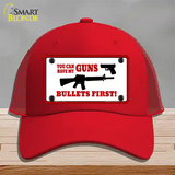 Bullets First Novelty License Plate Hat Mesh / Red