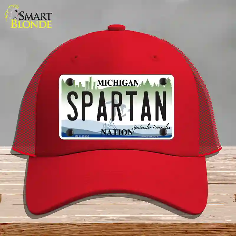 Michigan Spartan Novelty License Plate Hat Mesh / Red