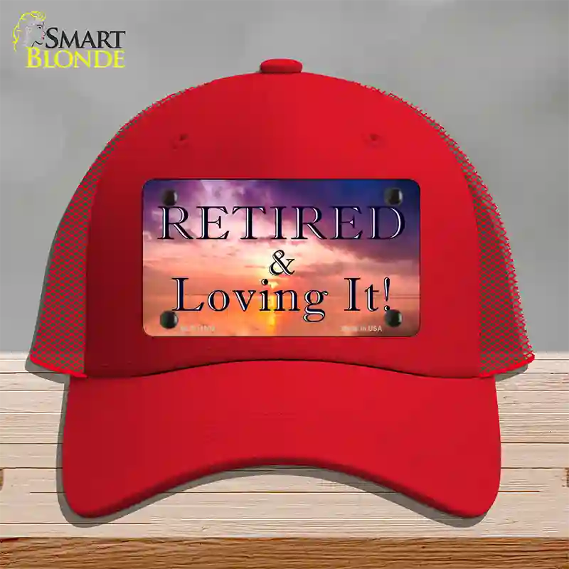 Retired and Loving It Novelty License Plate Hat Mesh / Red