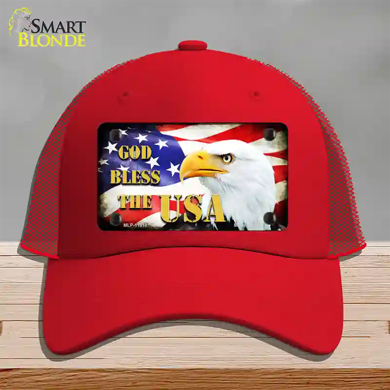 God Bless The USA Novelty License Plate Hat Mesh / Red