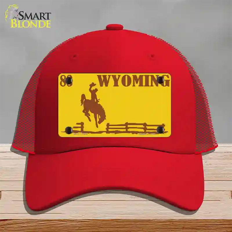 Wyoming Yellow Novelty License Plate Hat Mesh / Red