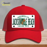 Florida Jacksonville Beach Novelty License Plate Hat Mesh / Red