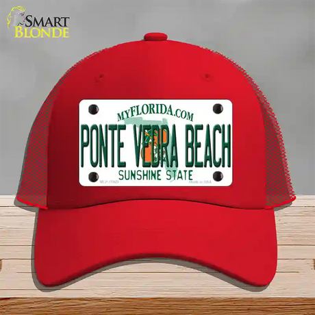 Florida Ponte Vedra Beach Novelty License Plate Hat Mesh / Red