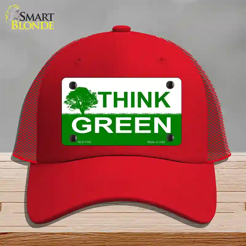 Think Green Novelty License Plate Hat Mesh / Red