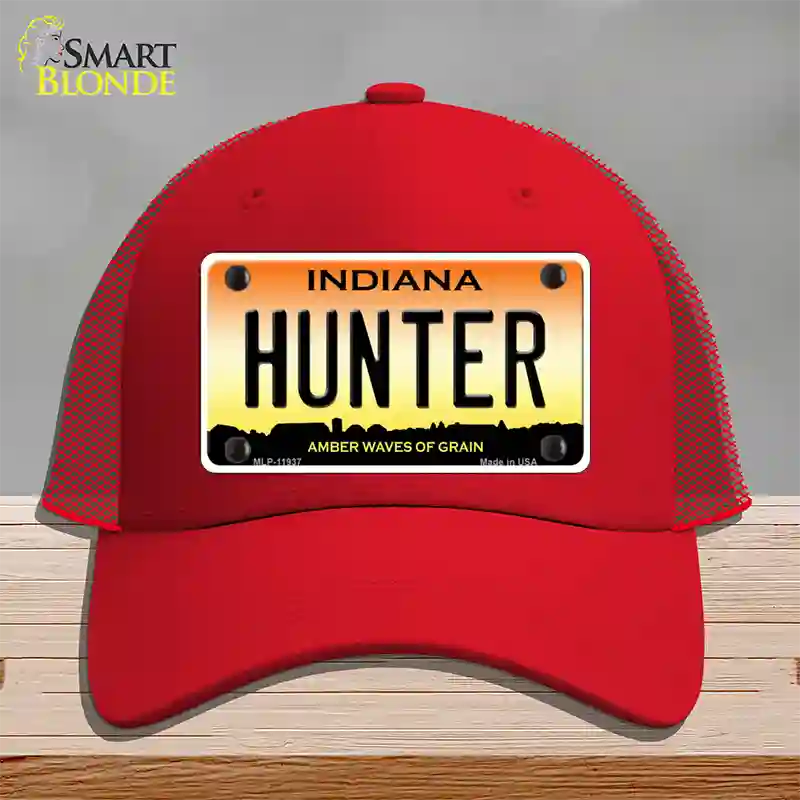 Hunter Indiana Novelty License Plate Hat Mesh / Red