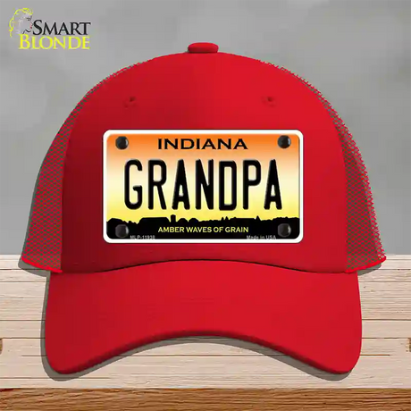 Indiana Grandpa Novelty License Plate Hat Mesh / Red