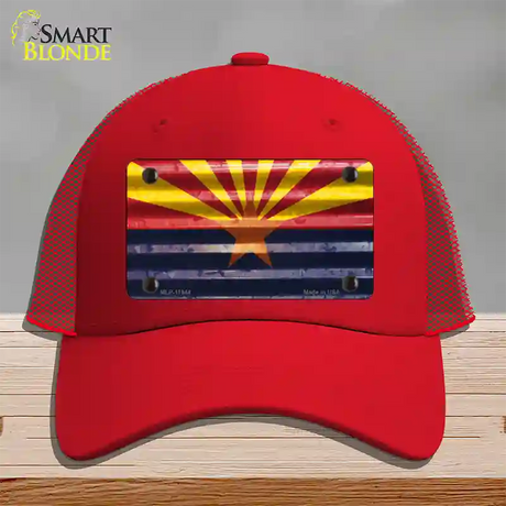 Arizona Corrugated Flag Novelty License Plate Hat Mesh / Red