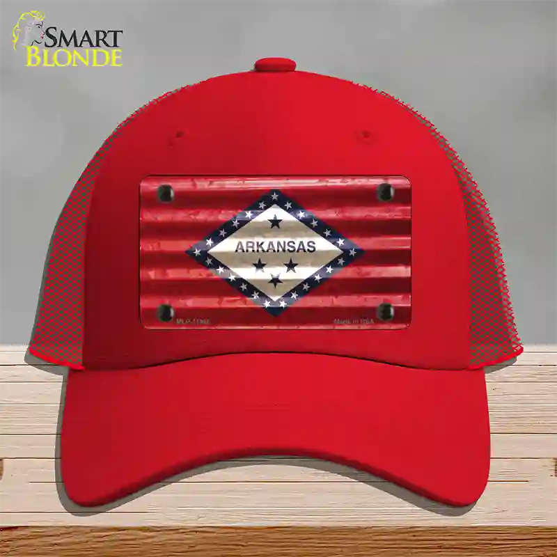 Arkansas Corrugated Flag Novelty License Plate Hat Mesh / Red