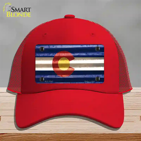 Colorado Corrugated Flag Novelty License Plate Hat Mesh / Red