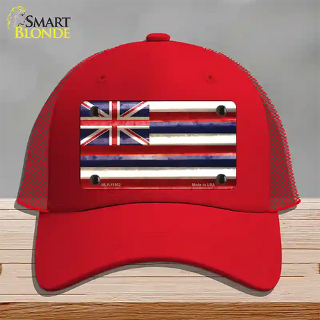 Hawaii Corrugated Flag Novelty License Plate Hat Mesh / Red