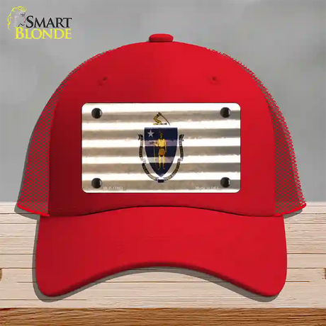 Massachusetts Corrugated Flag Novelty License Plate Hat Mesh / Red