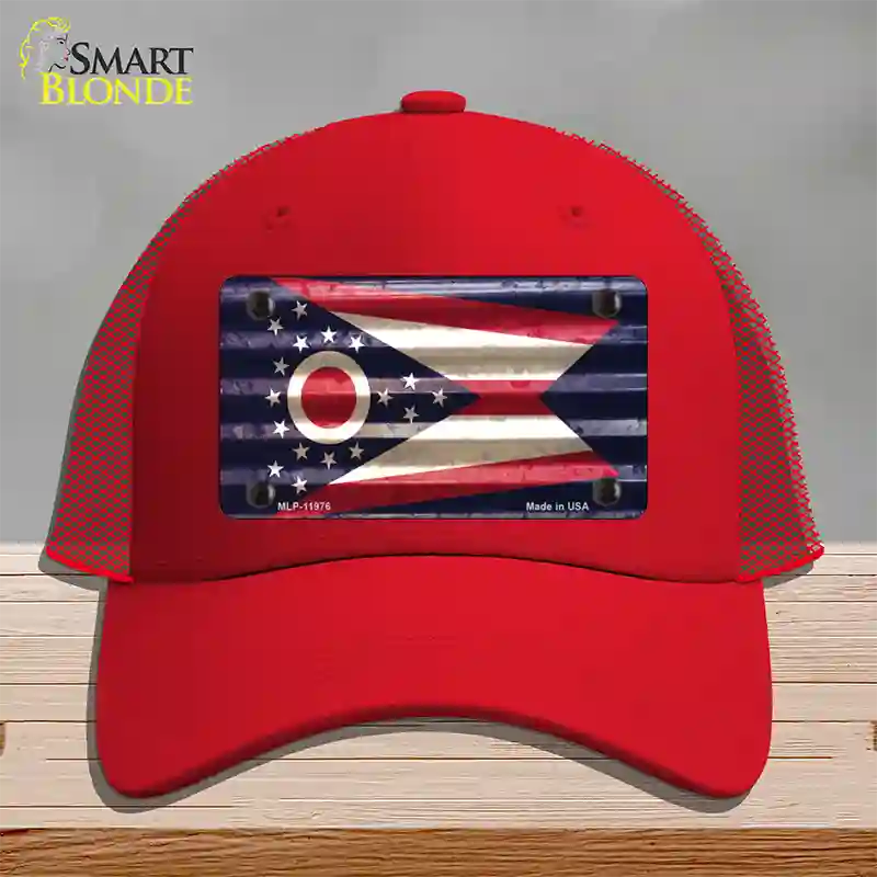 Ohio Corrugated Flag Novelty License Plate Hat Mesh / Red