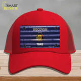 Wisconsin Corrugated Flag Novelty License Plate Hat Mesh / Red