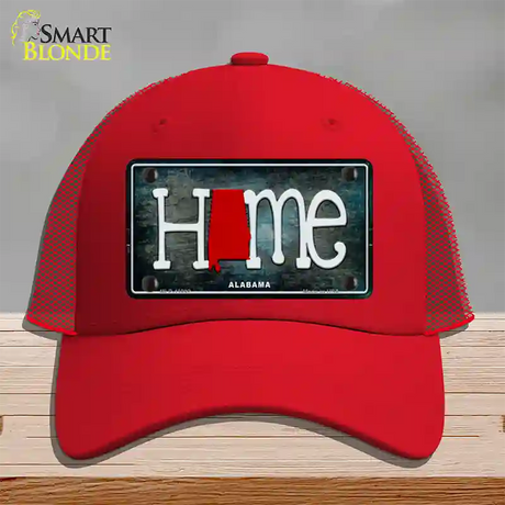 Alabama Home State Outline Novelty License Plate Hat Mesh / Red