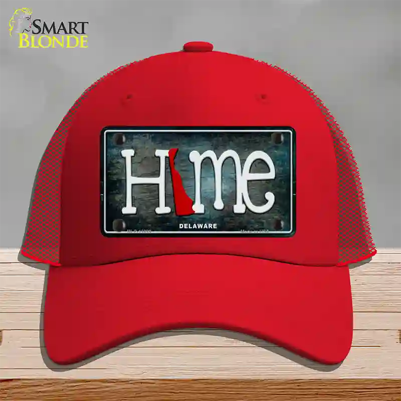 Delaware Home State Outline Novelty License Plate Hat Mesh / Red