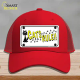 Cats Rule Novelty License Plate Hat Mesh / Red