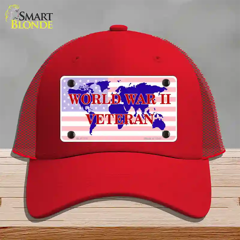 WW II Veteran Novelty License Plate Hat Mesh / Red