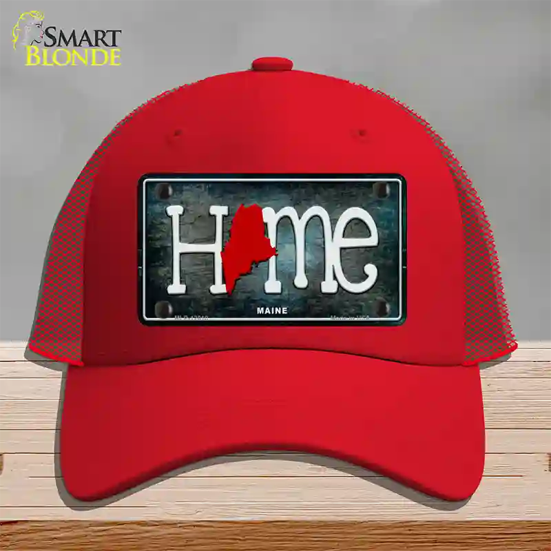 Maine Home State Outline Novelty License Plate Hat Mesh / Red