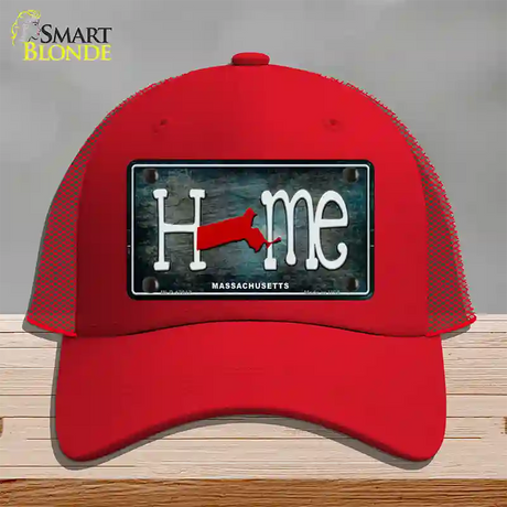 Massachusetts Home State Outline Novelty License Plate Hat Mesh / Red