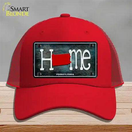 Pennsylvania Home State Outline Novelty License Plate Hat Mesh / Red