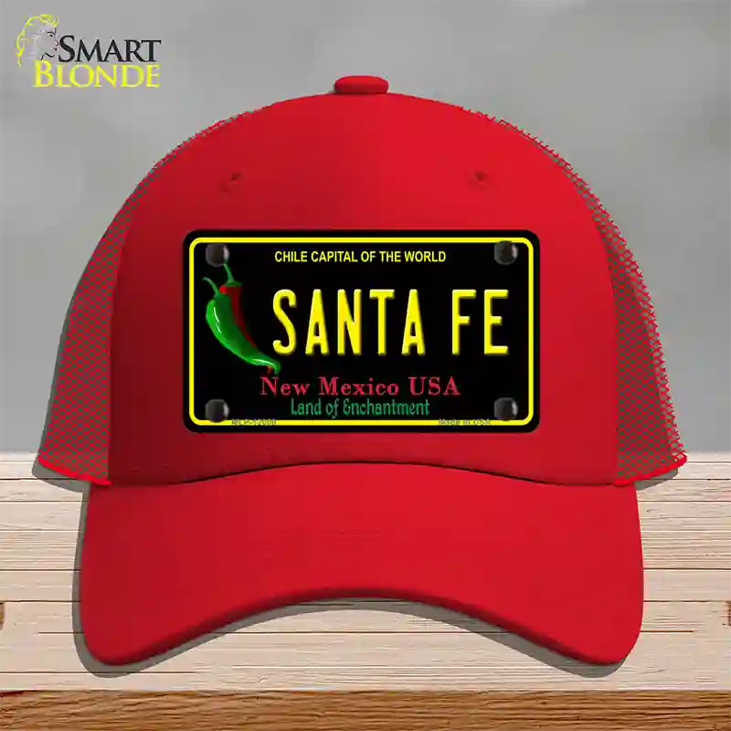 Santa Fe Black New Mexico Novelty License Plate Hat Mesh / Red