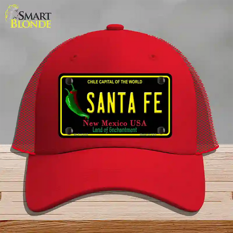 Santa Fe Black New Mexico Novelty License Plate Hat Mesh / Red